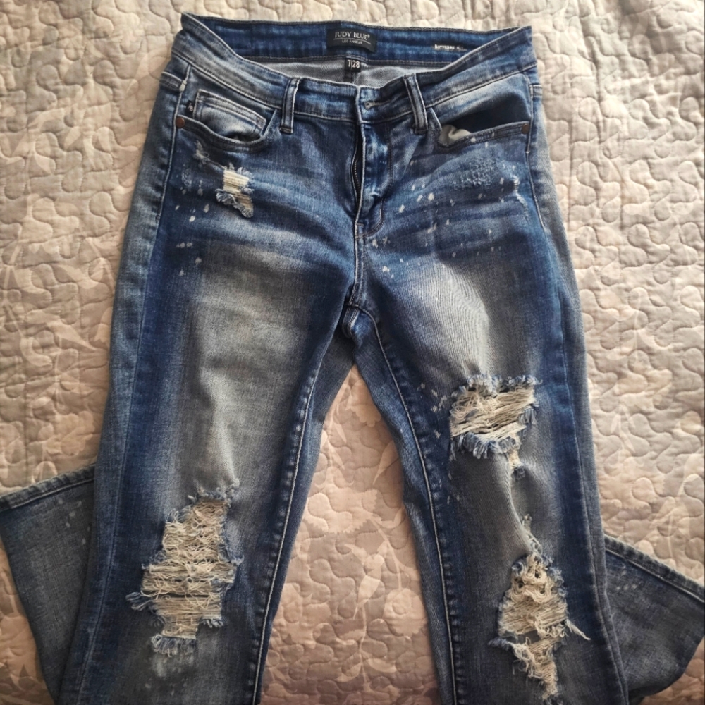 Judy Blue Bleach Splatter Boyfriend Denim Jeans Style JB82169LT